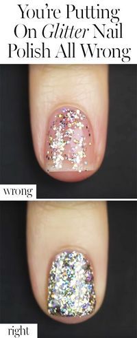 Step up your glitter polish game with this genius hack.........we will see about this! Glitter Nail Paint, Glitter Polish, Manicure Gel, Nagel Tips, Glitter Nail Polish, Glitter Nail, Nail Paint, Manicure E Pedicure, Nail Polish Colors