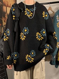 ⚡️Buy Men's Floral Long Sleeve Knit Sweater Beige L under $35.00 in Sweaters Online. Style: Casual/Street/Preppy/Vintage. Pattern Type: Floral. Fabric Content: Poly Vinyl. Fit Type: Regular fit. Neckline: Crew Neck. Sleeve Length: Long Sleeve. Design: Features floral jacquard at front & back, with ribbed trims design.. ✓Free Shipping on all orders over US$69. Softboy Aesthetic, Street Preppy, Preppy Vintage, Jumper Outfit, Long Sleeve Design, Aesthetic Fits, Indie Room, Future Outfit, Long Sleeve Knit Sweaters