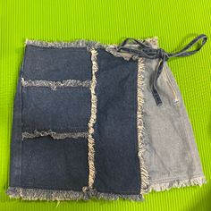 Eyeye Authentic Korean Brand, Bought From Korea, Never Worn, Never Washed, New Came With No Tags, Denim 100% Cotton, Dark And Light Denim Design With Fringes, Mini Skirt, Size S (4-6), Comes With Side Zip And Strings To Tie Front Flap, Worn By Izone Kpop Idol Now In Dia Blue Cotton Cutoff Skirt, Blue Cotton Denim Skirt With Frayed Hem, Cutoff Denim Blue Cotton Skirt, Blue Jeans Mini Skirt With Frayed Hem, Blue Mini Skirt Jeans With Frayed Hem, Blue Jean Outfits, Korean Brand, Korean Brands, Dark And Light