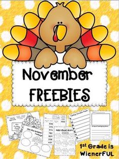 the november freebies printable worksheet with an image of a turkey