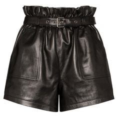 Saint Laurent Black High Waisted Belted Leather Shorts These black Saint Laurent high waist leather shorts feature an elasticated waistband, buckled belt, front pockets and smooth lining. An elevated, classic piece for your inner rockstar. Brand new with tags. Size: 36 (FR) Short Cuir, Black Leather Shorts, Black High Waisted Shorts, Couture Mode, High Waist Shorts, Black High Waist, Mini Shorts, Designer Shorts, Leather Shorts