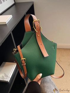 Bird in Bag - Womens PU Leather Shoulder Bag with Decorative Studs, Vintage Tote Bucket Handbag, Classic Body Clutch Bag, Faux Diy Projects To Make And Sell, Black Bucket Bag, Bucket Handbags, Bag Bag, Bird In Bag, Green Bag, Color Khaki, Elegant Fashion, Leather Tote