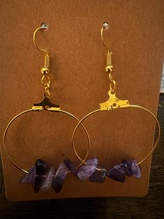 Handmade Amethyst Beaded Hoop Earrings Purple Small Hoop Earrings, Purple Dangle Hoop Earrings With Ear Wire, Purple Hoop Earrings As Gift, Purple Small Hoop Earrings For Pierced Ears, Small Purple Hoop Earrings For Pierced Ears, Nickel-free Purple Dangle Hoop Earrings, Purple Dangle Hoop Earrings, Purple Nickel-free Dangle Hoop Earrings, Handmade Purple Hoop Earrings