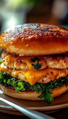 Packed with flavor, this chicken cheddar burger is a fall favorite! Juicy ground chicken is mixed with sharp cheddar, seasoned to perfection, and grilled for a smoky finish. Topped with melted cheddar and your favorite fall burger toppings, it’s a delicious way to celebrate the season with each bite. Perfect for game day or a cozy family meal! Cheddar Burgers Recipe, Hangover Burger, Duck Burger, Chili Burgers, Juicy Food, Chicken Burger Recipe, Healthy Burger Recipes, Chicken Cheddar, Crispy Chicken Burgers