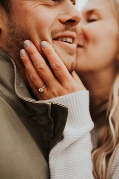 Engagement Photos Ring Hands, Engagement Announcement Photos, Creative Engagement Photo, Neutral Clothing, Fall Engagement Pictures, Lake Engagement, Engagement Photography Poses