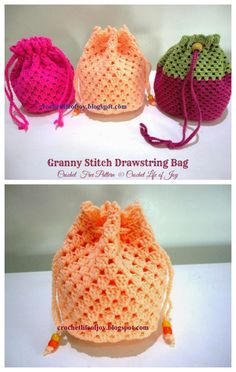 crochet drawstring bag pattern for granny's handbags and purses