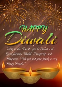 happy diwali greeting card with fireworks