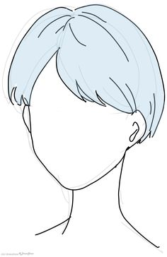 a drawing of a person's head with blue hair and bangs in the middle