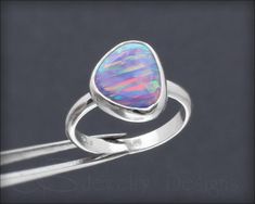 Unique Opal Ring, Opal Statement Ring, Sterling Silver Opal Ring, Purple Opal, Mood Jewelry, Unique Opal, Silver Opal Ring, Ring Purple, Yellow Opal