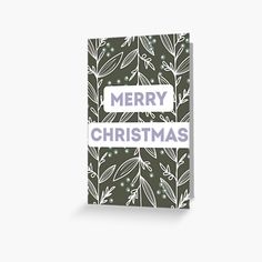 a christmas card with the words merry christmas in blue and white on a green background