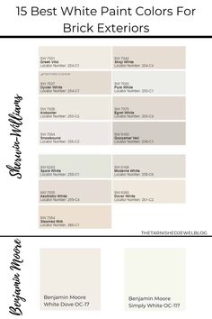 the best white paint colors for brick exteriors, from top to bottom and bottom