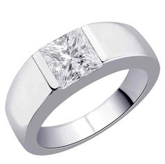 a white gold ring with a princess cut diamond