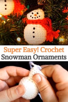 the snowman ornament is being made with yarn