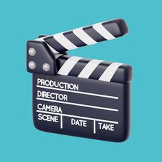 a black and white movie clapper with the words production director on it's side