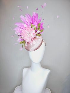 From the 2024 Featured Milliner of the Kentucky Derby Museum  Gorgeous Kentucky Derby hat fascinator  kentucky derby hat fascinator blush light pink satin base with pink purple feathers pink blush feather flower green  leaves headband attachment  each hat is totally one of a kind! no two are alike! I can probably add feathers, flowers etc to existing hats for a small fee. I cannot remove anything from existing hats. Just message me and see if we can make it work! :) I cannot make custom order fr Vintage Fascinator For Kentucky Derby, Kentucky Derby Party Hats, Art Hats, Race Day Hats, Purple Fascinator, Purple Feathers, Green Fascinator, Derby Outfits