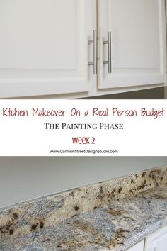 kitchen makeover on a real person budget the painting phase week 2 with white cabinets and granite countertops