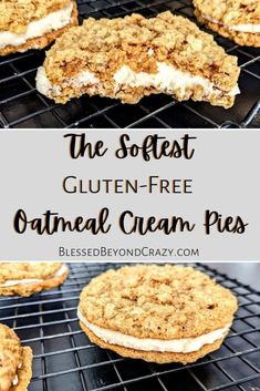 the softest gluten - free oatmeal cream pies on a cooling rack