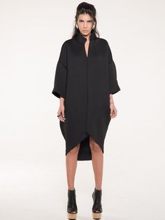 Asymmetric Jacket Wrap/Kimono/Black Evening Coat/Cardigan/Futuristic Clothing/Kimono Plus Size/Plus Modern Black Outerwear For Night Out, Black Outerwear With Kimono Sleeves For Winter, Black Winter Outerwear With Kimono Sleeves, Oversized Black Asymmetrical Outerwear, Black Oversized Outerwear For Evening, Black Edgy Outerwear For Evening, Edgy Black Evening Outerwear, Black Oversized Structured Outerwear, Modern Black Asymmetrical Outerwear