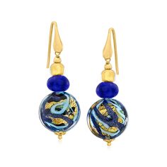 PRICES MAY VARY. ITALIAN MURANO GLASS AND 18KT GOLD OVER STERLING — Italian multicolored Murano glass bead drop earrings in 18kt gold over sterling. Tonal blue and metallic golden Murano glass beads. Polished finish. 1 3/4 in. hanging length, 5/8 in. wide. Earwire backings. Murano glass beads are unique and may vary. THE FINISHING TOUCH — With their handmade design, these Murano glass earrings add a feminine accent to any style. Pair them with your casual or formal attire. MADE IN ITALY — Italia Murano Jewelry, Murano Glass Earrings, Bead Drop Earrings, Lampwork Jewelry, Murano Glass Jewelry, Glass Drop Earrings, Gifts For Your Sister, Luxury Earrings, Murano Glass Beads