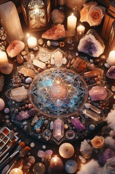 Crystals Aesthetic Witch, Crystal Mandala, Spiritual Wallpaper, Mystic Moon, Witchy Wallpaper, Spiritual Artwork, Healing Space, Tarot Cards Art