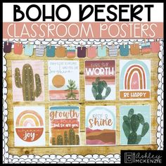 an image of a classroom poster with the words boho desert and cactus on it