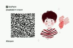 a person with a red and white striped shirt next to a qr code