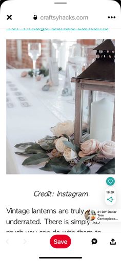 the instagram page for crafty hacks is displayed with an image of a lantern and flowers