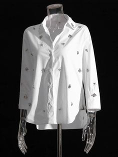 This is perfect for those who are looking for a clothing for a good price. It is fashionable, stylish, and it will look great on anyone who wears it. Do you wanahavit? Collared Cotton Blouse For Party, White Button-up Top For Party, White Button-up Party Blouse, White Button-up Party Tops, Cotton Button-up Tops For Party, Cotton Button-up Party Tops, White Collared Blouse For Party, Loose Blouse, Female Fashion