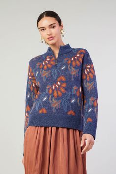 The perfect sweater is here. Spun from soft yarns, this style is jacquard-knitted with long sleeves and a multicolor floral motif that can't be missed. A mock neck with a half zip completes the look, letting you adjust the neckline to your liking. Relaxed Fit •Relaxed fit •Mock neck •Half zip •Long sleeves •Jacquard knit •Ribbed edges DIMENSIONS •Standard: 22.5" Length Item number 2330253 50%ACRYLIC 31%POLY19%NYLON Half Zip Sweater, Fashion Forecasting, Quarter Zip Sweater, Denim Romper, Valentine's Day Outfit, Floral Jacquard, Half Zip Sweaters, Jacquard Knit, Dress Gift