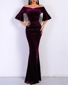 Long Velvet Dress, Evening Dresses Online, Dress Off Shoulder, Cheap Evening Dresses, Evening Dresses With Sleeves, Dresses Formal Elegant, Velvet Gown, Velvet Maxi, Formal Evening Dress