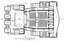 the floor plan for an auditorium with seating areas and steps to the upper level, which are