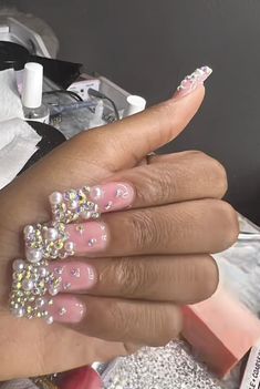 Birthday Junk Nails, Junk Nails, Spring Acrylic Nails, Long Acrylic Nail Designs, French Acrylic Nails, Exotic Nails, Acrylic Nails Coffin Pink, Long Square Acrylic Nails