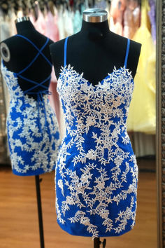 The Straps Royal Blue and White Lace Tight Homecoming Dress features a fitted silhouette, V neck, and an above knee length. The dress is made of high-quality lace material with a delicate royal blue color. The lace-up back adds a touch of elegance to this stylish dress. SKU: 3535 Royal blue color Lace material Fitted silhouette Spaghetti straps V neck Above knee length Lace-up back Ship in 7-10 business days Size: US 2-16. We offer free returns in 7 days. Please refer to our return policy page for more details. If you have any questions, don't hesitate to contact us: at service@dressesforparty.com. Tight Homecoming Dress, Mini Homecoming Dress, Bodycon Dress Homecoming, Mini Homecoming Dresses, Prom Dresses Gowns, Lace Material, Pleated Bodice, Royal Blue Dresses, Different Dresses