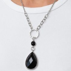 Encased In A Sleek Silver Fitting, An Oversized Faceted Black Teardrop Bead Swings From The Bottom Of A Round Black Bead And Hammered Silver Hoop, Culminating Into A Bold Pop Of Color Below The Collar. Features An Adjustable Clasp Closure. Sold As One Individual Necklace. Includes One Pair Of Matching Earrings. Casual Black Necklace For Party, Red Pendant Necklace, Black Necklace Statement, Dove Necklace, Valley Girl, Sparkly Necklace, Chunky Statement Necklace, Sunflower Necklace, Red Pendants