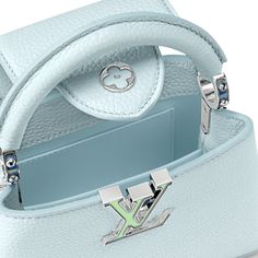 LOUIS VUITTON® - Capucines Mini - Blue Glacier Louis Vuitton Capucines Mini, Capucines Mini, Louis Vuitton Mini Pochette, Louis Vuitton Luggage, Trendy Purses, Louis Vuitton Capucines, Luxury Bags Collection, Mini Blue, Satin Bags