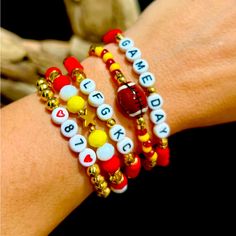 7 In Stretch Bracelet. Dice Bracelet Jewelry, Chiefs Beaded Bracelet, Kansas City Chiefs Bracelets, Football Bracelet Ideas, Chiefs Friendship Bracelet, Game Day Bracelets, Chiefs Bracelet Ideas, Christmas Bead Bracelets, Chiefs Bracelet