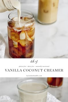 vanilla coconut creamer is being poured into a jar