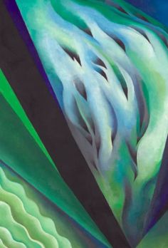 an abstract painting with blue and green colors