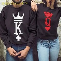 Stay warm and stylish with our Lovers' King Queen Themed Romantic Loose Sweater - Couple's Edition! This adorable sweater set is perfect for snuggling up with your special someone. Get yours now and spread the love! Simple Street Style, Women Hoodies, Couples Sweatshirts, Hoodie Women, Fall Hoodies, Men Sweatshirt, Stylish Sweaters, Professional Dresses, Women Hoodies Sweatshirts