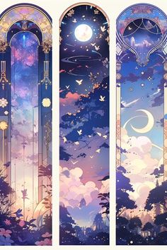 three bookmarks with an image of the sky and trees