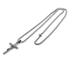 Stainless steel necklace Figaro chain 3 mm pendant cross Jesus Women's/Men's Necklace Wide: 3mm Length: Total approx. 55 cm - 70 cm High-quality stainless steel chain 3 mm men's necklace with a cross pendant. The striking design makes the necklace an unmistakable piece of jewelry. Necklace Wide, Figaro Necklace, Cross Jesus, Figaro Chains, Figaro Chain, Jesus On The Cross, Men's Necklace, Steel Necklace, Stainless Steel Necklace