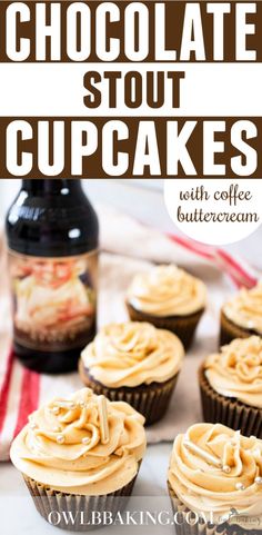 These Chocolate Stout Cupcakes are ultra moist, chocolatey and topped with luscious Coffee Swiss Meringue Buttercream. These quick and easy cupcakes are a great dessert idea for Superbowl or a treat for any craft beer lover! #superbowldesserts #chocolatestoutcupcakes #beercupcakes #superbowlpartyideas #chocolatecupcakes #coffeefrosting S’more Cupcake Recipe, Chocolate Espresso Cupcakes With Salted Caramel Buttercream, Boozy Chocolate Cupcakes, Mocha Cupcakes With Espresso Buttercream, Chocolate Cupcakes With Espresso Powder, Superbowl Desserts, Coffee Buttercream, Easy Cupcake Recipes, St Patricks Day Food