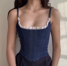 Crop Top Camisole, Corset Underbust, Vintage Corset, Jean Vest, Mode Inspo