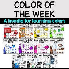 the color of the week for learning colors with pictures and words on it, including an image