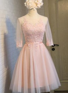 Lovely Tulle Round Neckline Lace Short Party Dress, Homecoming Dress on Luulla Cute Pink Dresses, Cocktail Dresses 2022, Homecoming Dresses Ideas, Wedding Cocktail Dresses, Homecoming Dresses 2022, Cocktail Dress Outfit, Cocktail Party Outfit, Party Dress Cocktail, Dress Cocktail Party