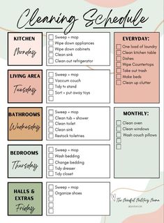 cleaning checklist with the words cleaning schedule written in black and white on top of it