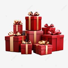 group of realistic gifts with gold ribbons for birthday or christmas celebration in red christmas Christmas Gift Box Design, Realistic Gifts, Christmas Present Images, Avatar Fb, Christmas Gift Images, Gift Box Png, Christmas Gift Background, Gifts Banner, Box Png