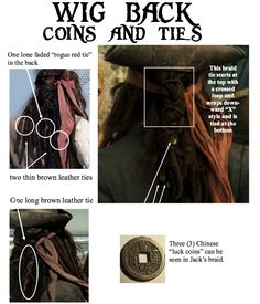 the instructions for wigs and ties are shown in this page, with pictures of how to use them