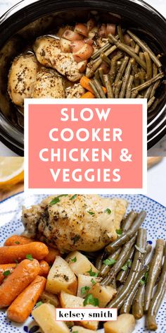 slow cooker chicken and veggies with text overlay