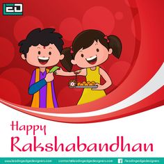 happy rahsalabandhan greeting card with two children holding a plate of food